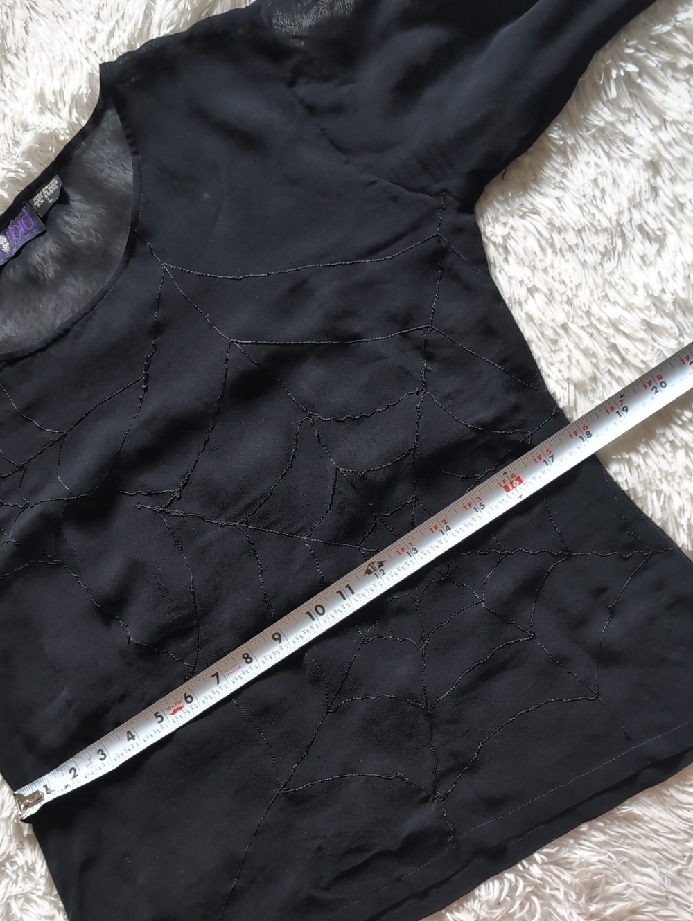 90s Morbid Threads Spiderweb Embroidery Sheer Vintage Hot Topic Black Top Large - Picture 11 of 12